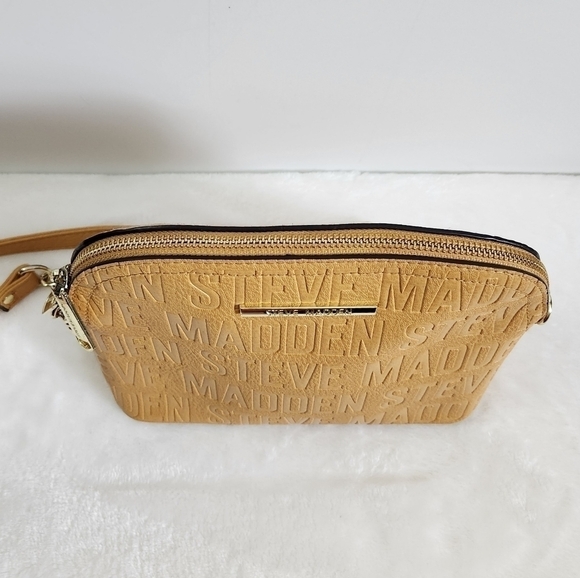 STEVE Madden Mustard Yellow Gold Chain Faux Leather Crossbody Bag Purse - Picture 5 of 14